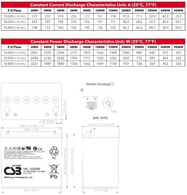 CSB HRL12200W 12V 200W High Rate Long Life UPS VRLA Battery