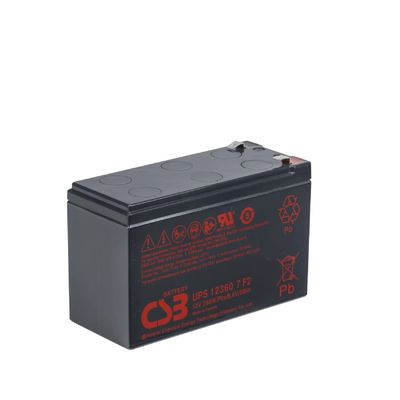 بطارية CSB UPS123607 12V 360W 7Ah عالية الأداء قابلة لإعادة الشحن بدون صيانة بطارية VRLA 7Ah لمركز بيانات UPS