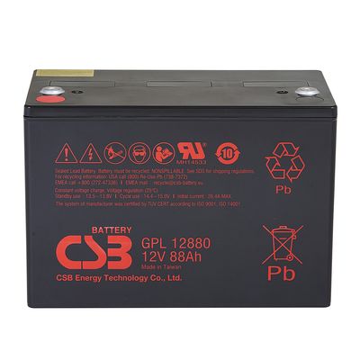CSB GPL12880 12V 88Ah بطارية رصاص حمضي مغلقة خالية من الصيانة بطارية رصاص حمضي خاضعة للتحكم بالصمام لحالات الطوارئ في النظم الشمسية
